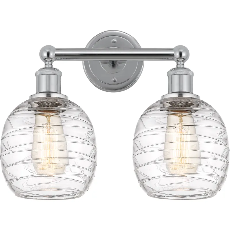Edison Belfast 2 Light 15 inch Polished Chrome Bath Vanity Light Wall Light in Deco Swirl Glass