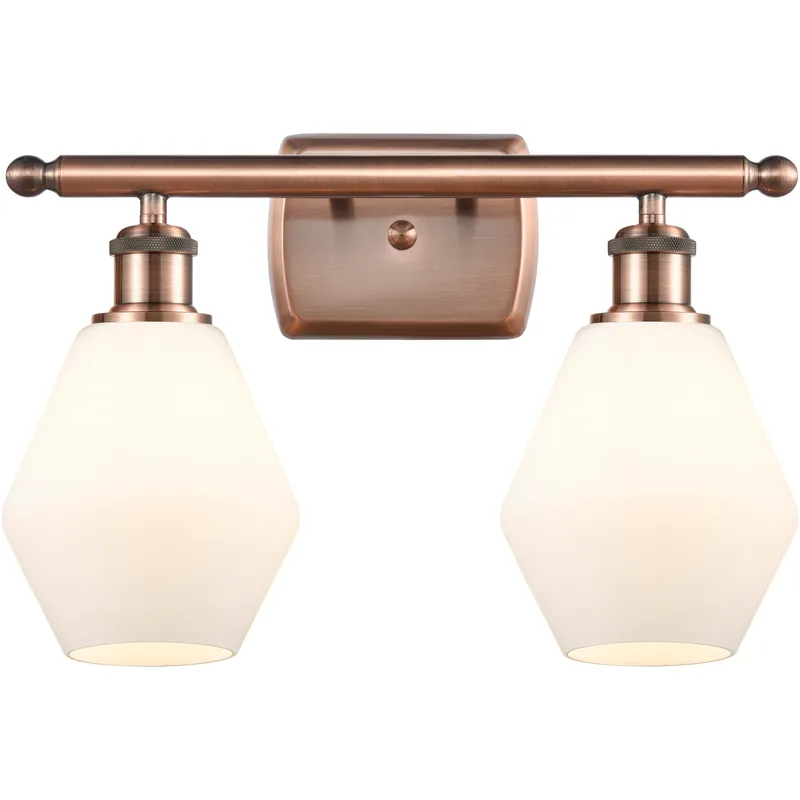 Ballston Cindyrella 2 Light 16 inch Antique Copper Bath Vanity Light Wall Light in Incandescent, Matte White Glass