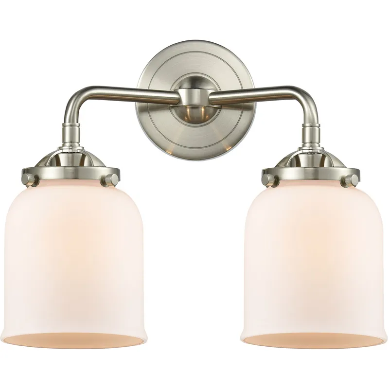 Nouveau Small Bell LED 13 inch Brushed Satin Nickel Bath Vanity Light Wall Light in Matte White Glass, Nouveau