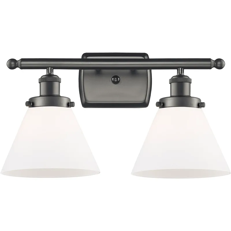 Ballston Large Cone 2 Light 16 inch Oil Rubbed Bronze Bath Vanity Light Wall Light in Matte White Glass, Ballston