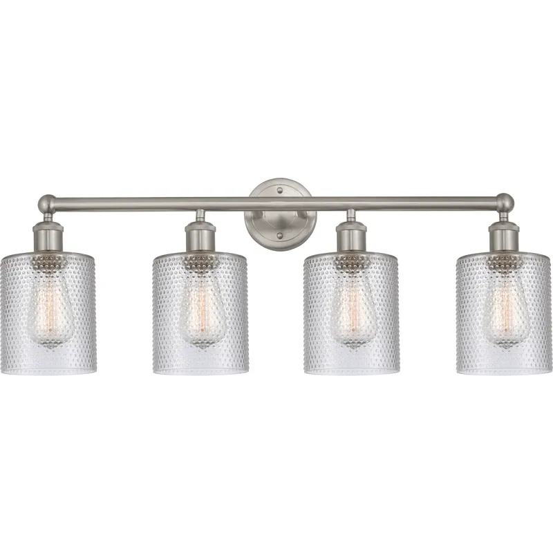 Edison Cobbleskill 4 Light 32 inch Brushed Satin Nickel Bath Vanity Light Wall Light in Clear Glass