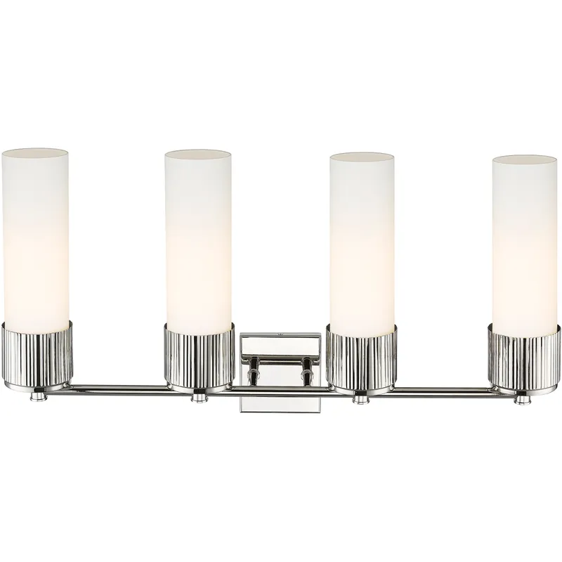 Bolivar 4 Light 31 inch Polished Nickel Bath Vanity Light Wall Light in Matte White Glass
