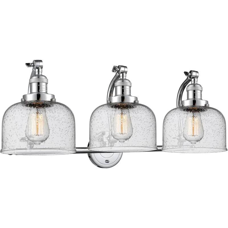 Franklin Restoration Large Bell LED 28 inch Polished Chrome Bath Vanity Light Wall Light in Seedy Glass, Franklin Restoration