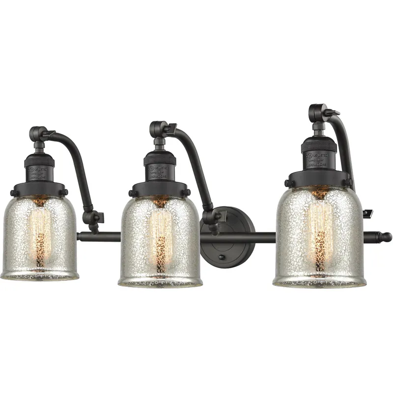 Franklin Restoration Small Bell 3 Light 28 inch Oil Rubbed Bronze Bath Vanity Light Wall Light in Silver Plated Mercury Glass, Franklin Restoration