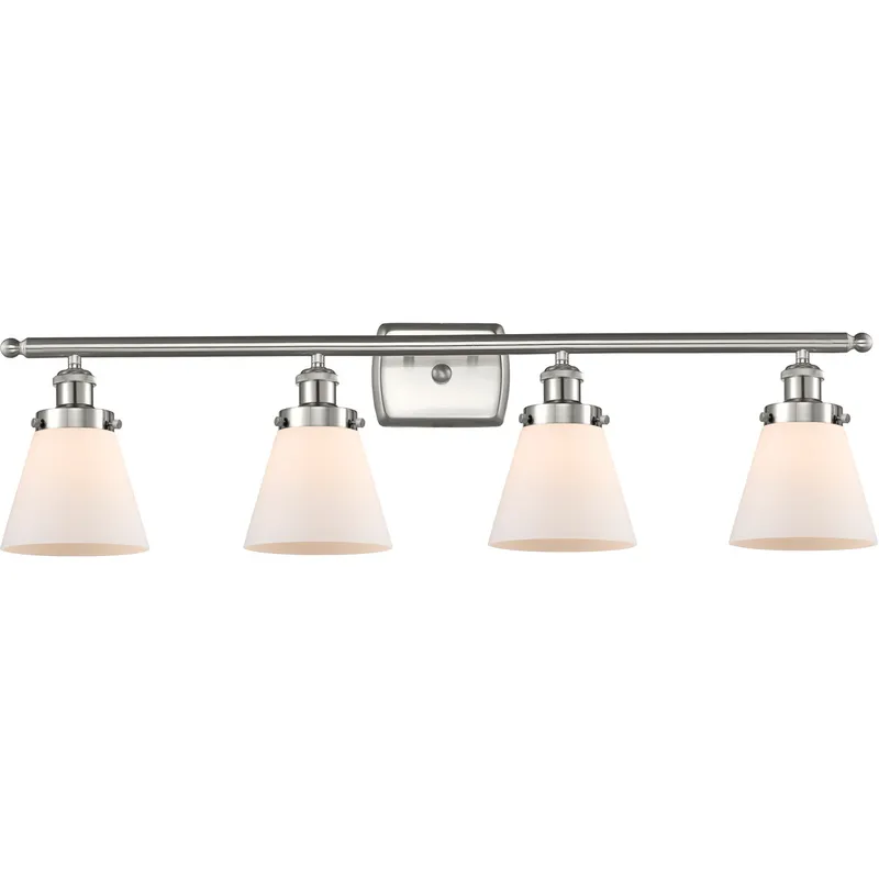 Ballston Small Cone 4 Light 36 inch Brushed Satin Nickel Bath Vanity Light Wall Light in Matte White Glass, Ballston