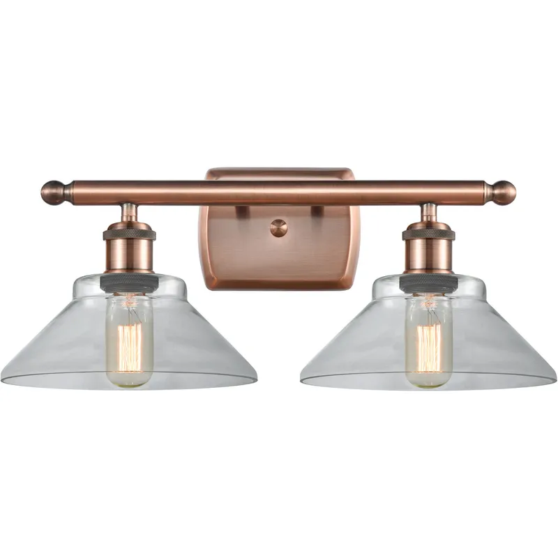 Ballston Orwell 2 Light 18 inch Antique Copper Bath Vanity Light Wall Light in Clear Glass, Ballston