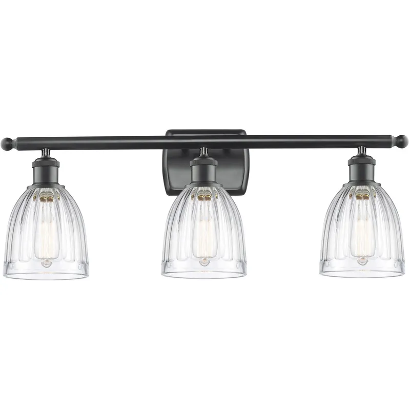 Ballston Brookfield 3 Light 26 inch Matte Black Bath Vanity Light Wall Light in Clear Glass, Ballston