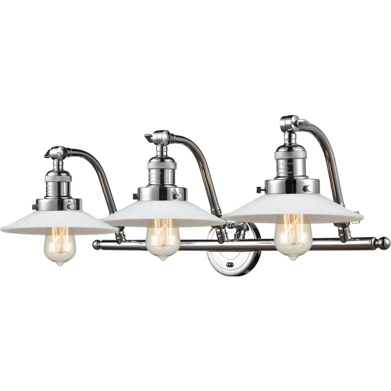 Franklin Restoration Halophane LED 28 inch Polished Chrome Bath Vanity Light Wall Light in Matte White Halophane Glass, Franklin Restoration