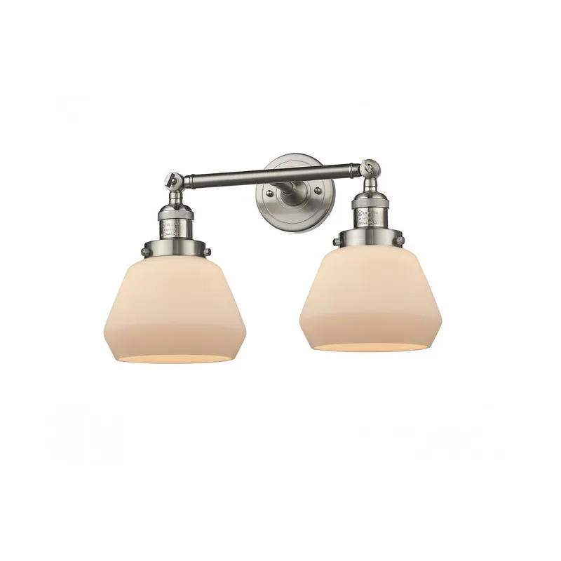 Franklin Restoration Fulton 2 Light 17 inch Brushed Satin Nickel Bath Vanity Light Wall Light in Matte White Glass, Franklin Restoration