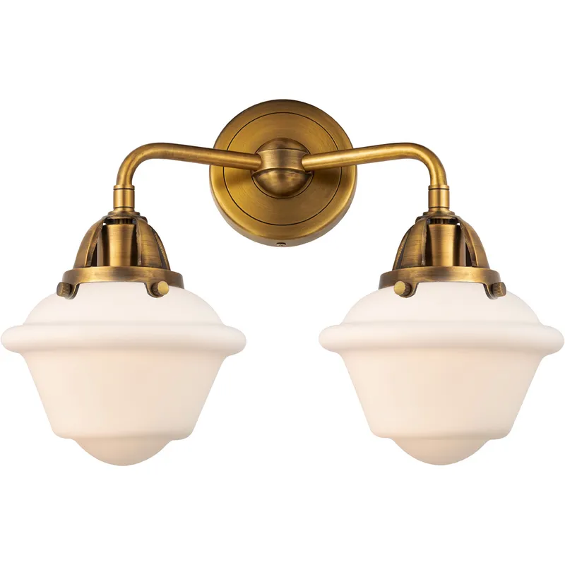 Nouveau 2 Small Oxford 2 Light 16 inch Brushed Brass Bath Vanity Light Wall Light in Matte White Glass