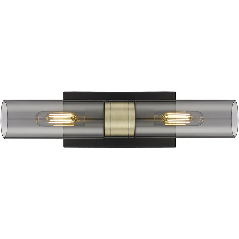 Ballston Urban 2 Light 18 inch Black Antique Brass Bath Vanity Light Wall Light in Light Smoke Glass