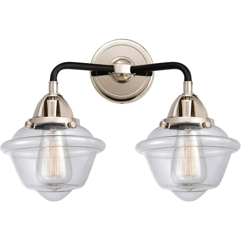 Nouveau 2 Small Oxford 2 Light 16 inch Black Polished Nickel Bath Vanity Light Wall Light in Clear Glass