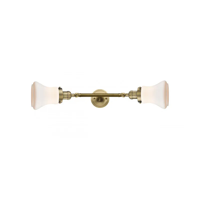 Franklin Restoration Bellmont 2 Light 6 inch Brushed Brass Bath Vanity Light Wall Light in Matte White Glass, Franklin Restoration