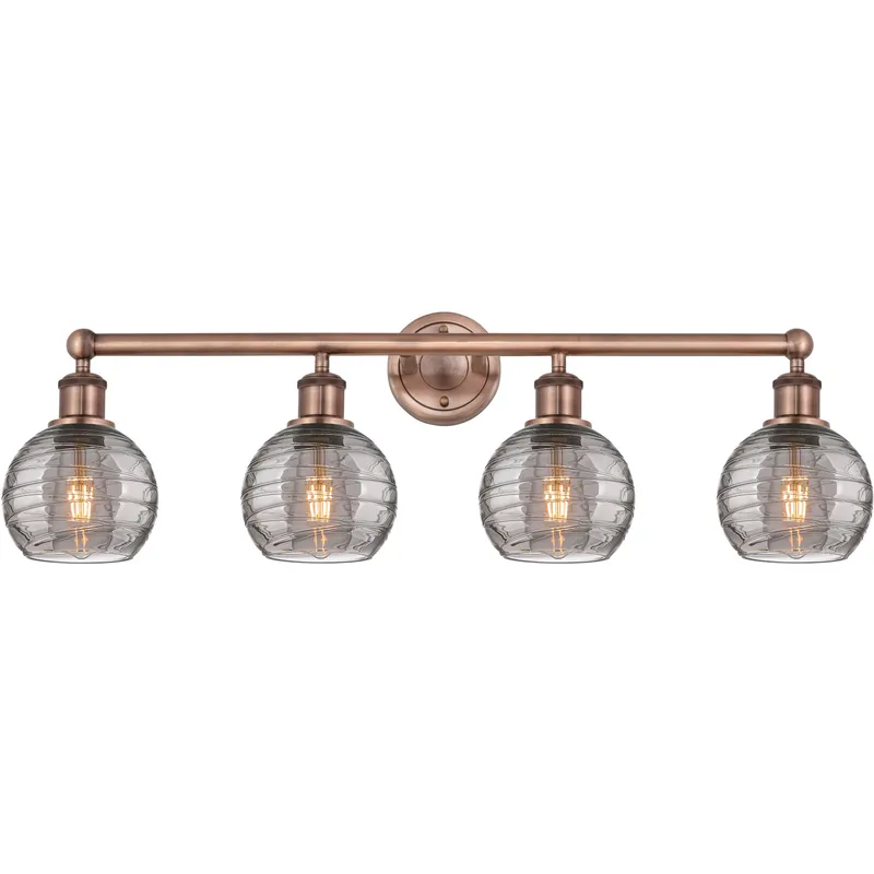 Edison Athens Deco Swirl 4 Light 32.88 inch Antique Copper Bath Vanity Light Wall Light
