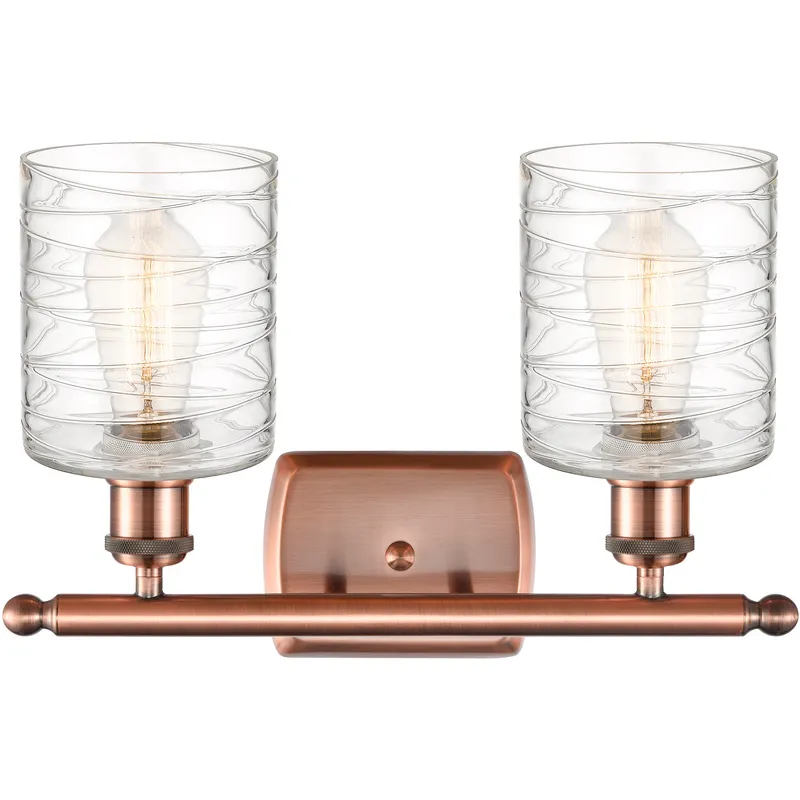 Ballston Cobbleskill LED 16 inch Antique Copper Bath Vanity Light Wall Light in Deco Swirl Glass
