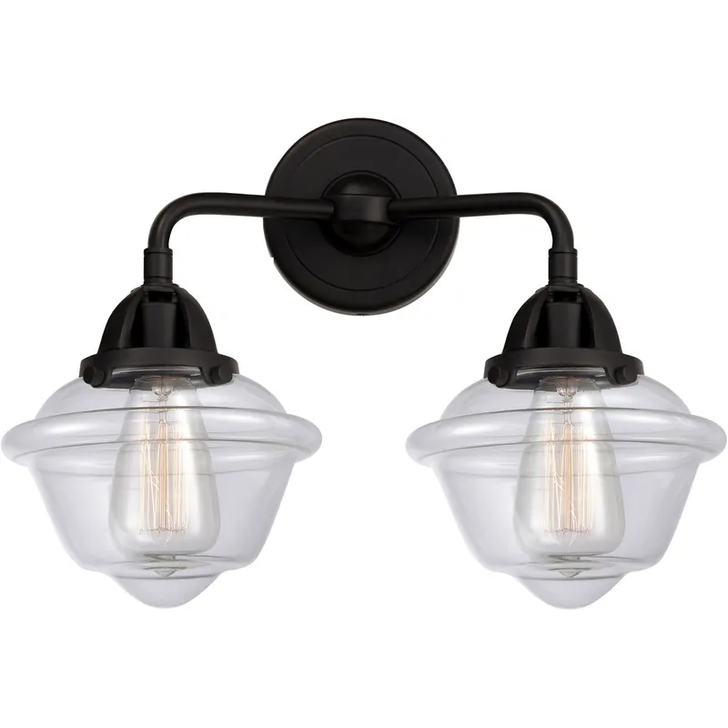 Nouveau 2 Small Oxford 2 Light 16 inch Matte Black Bath Vanity Light Wall Light in Clear Glass