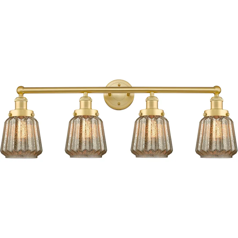 Chatham 4 Light 33.5 inch Satin Gold Bath Vanity Light Wall Light in Mercury Glass