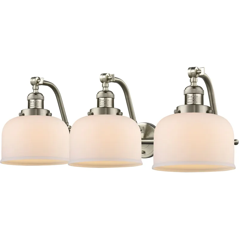 Franklin Restoration Large Bell LED 28 inch Brushed Satin Nickel Bath Vanity Light Wall Light in Matte White Glass, Franklin Restoration