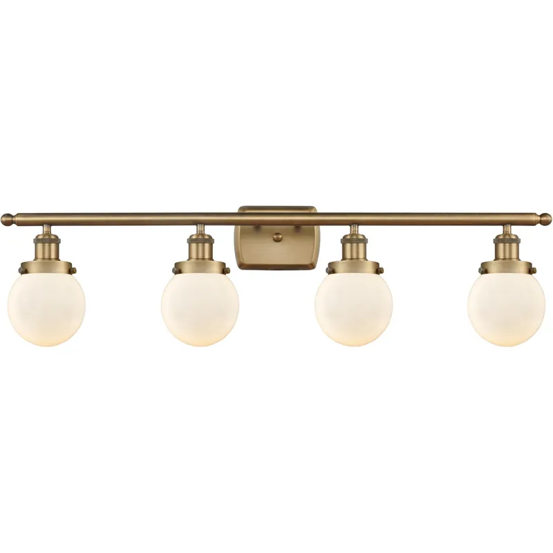 Ballston Beacon 4 Light 36 inch Brushed Brass Bath Vanity Light Wall Light in Matte White Glass