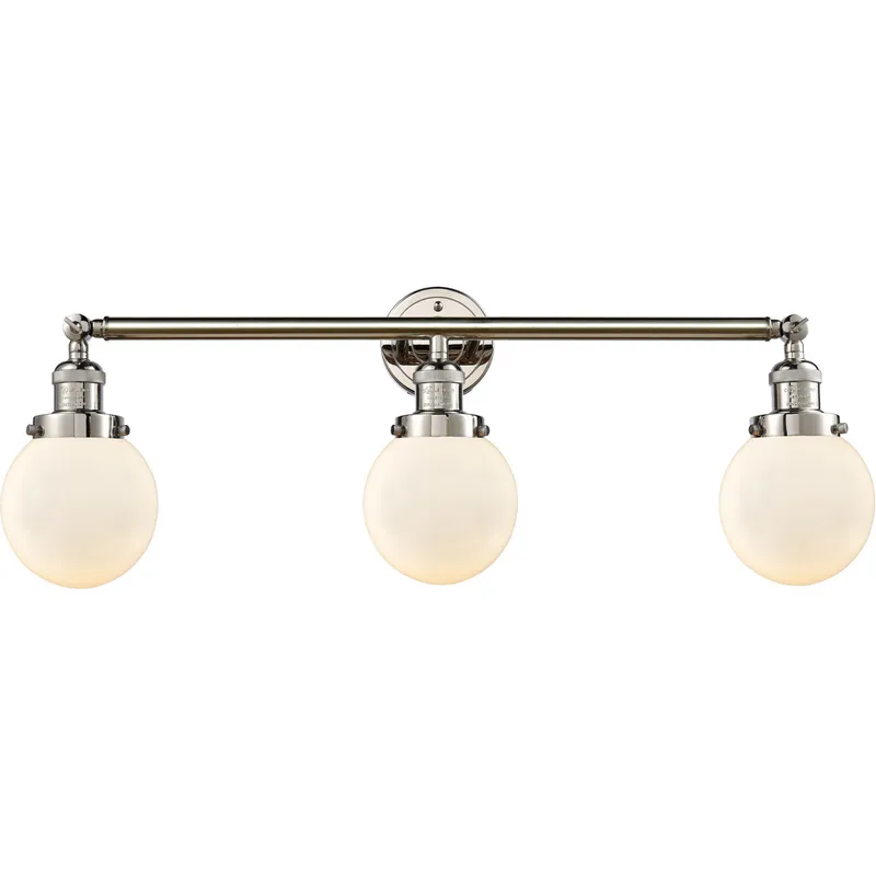 Franklin Restoration Beacon LED 30 inch Polished Nickel Bath Vanity Light Wall Light in Matte White Glass, Franklin Restoration