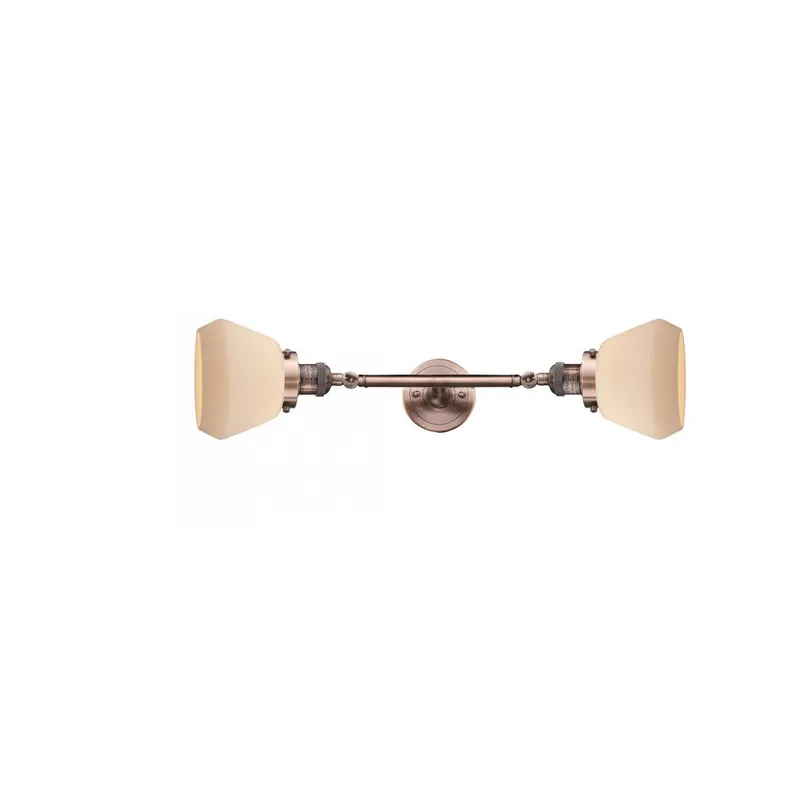 Franklin Restoration Fulton 2 Light 7 inch Antique Copper Bath Vanity Light Wall Light in Matte White Glass, Franklin Restoration