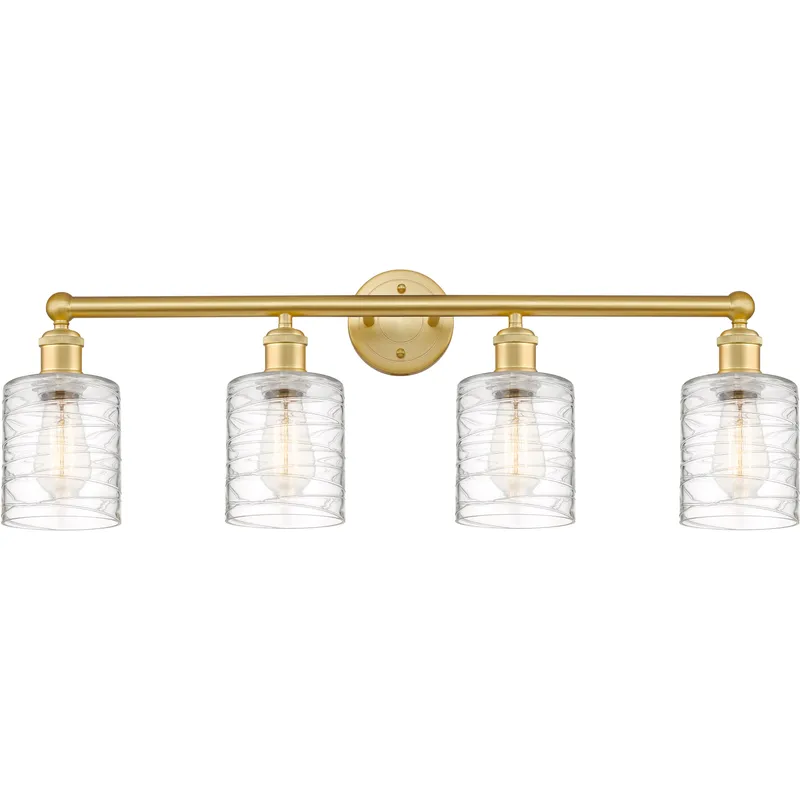 Cobbleskill 4 Light 32 inch Satin Gold Bath Vanity Light Wall Light in Deco Swirl