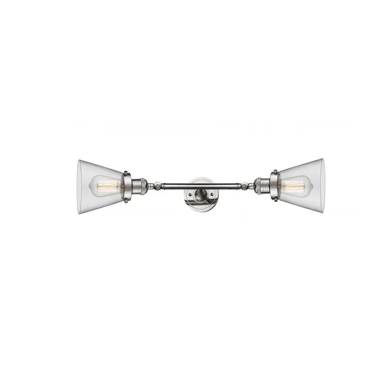 Franklin Restoration Small Cone 2 Light 6 inch Polished Nickel Bath Vanity Light Wall Light in Clear Glass, Franklin Restoration