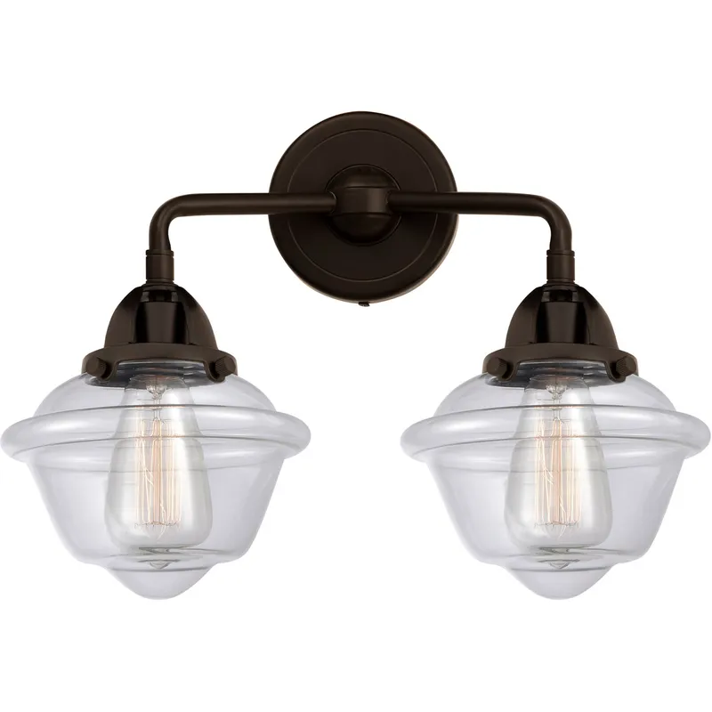 Nouveau 2 Small Oxford 2 Light 16 inch Oil Rubbed Bronze Bath Vanity Light Wall Light in Clear Glass