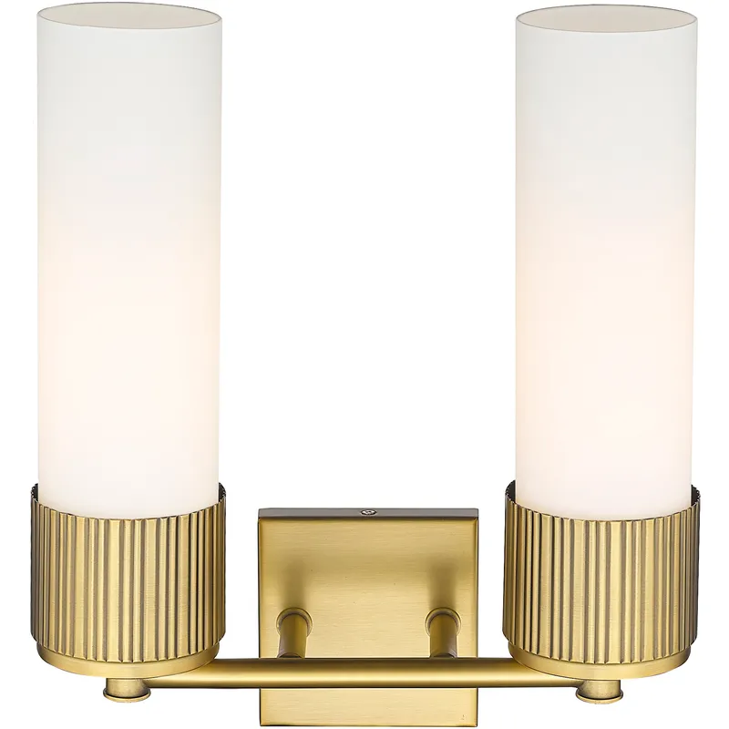 Bolivar 2 Light 13.5 inch Brushed Brass Bath Vanity Light Wall Light in Matte White Glass