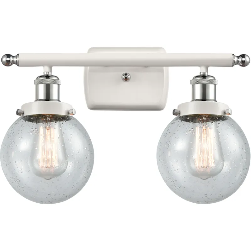 Ballston Beacon 2 Light 16 inch White and Polished Chrome Bath Vanity Light Wall Light in Seedy Glass