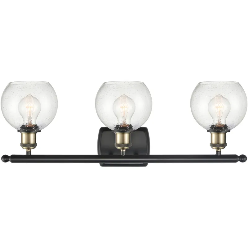 Ballston Athens LED 26 inch Black Antique Brass Bath Vanity Light Wall Light in Seedy Glass