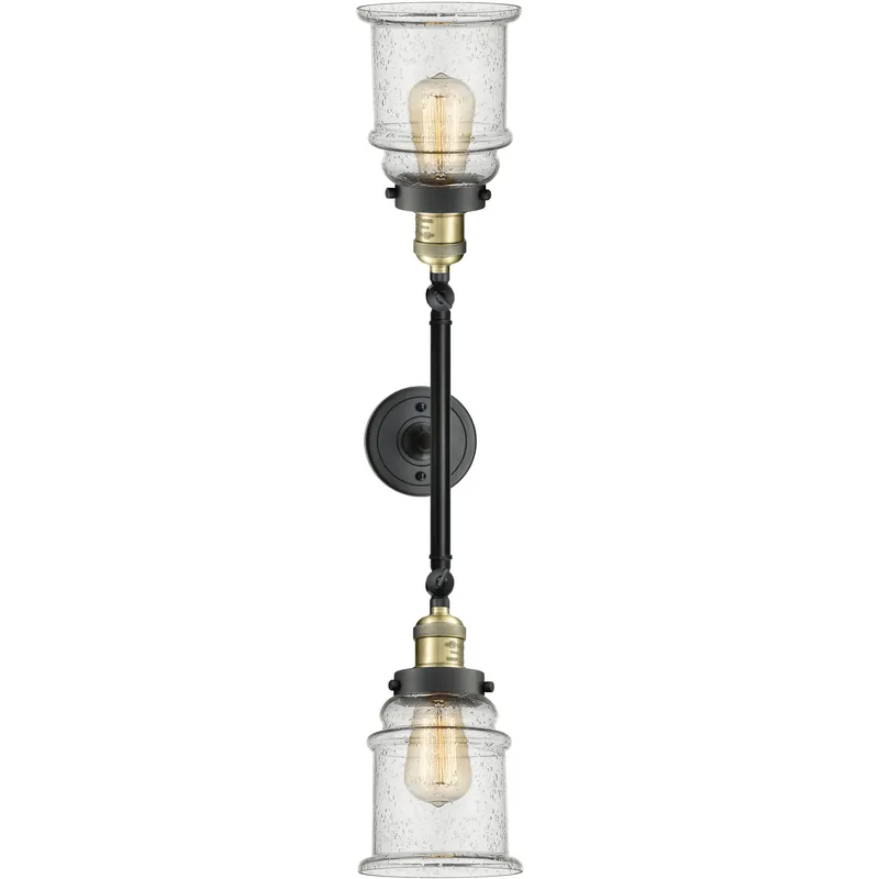 Franklin Restoration Canton 2 Light 17 inch Black Antique Brass Bath Vanity Light Wall Light in Seedy Glass, Franklin Restoration