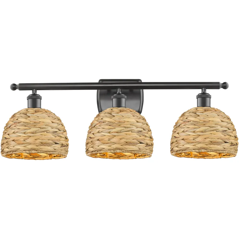 Woven Rattan 3 Light 28 inch Oil Rubbed Bronze Bath Vanity Light Wall Light