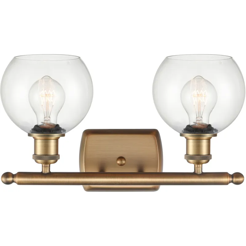 Ballston Athens 2 Light 16 inch Brushed Brass Bath Vanity Light Wall Light in Clear Glass