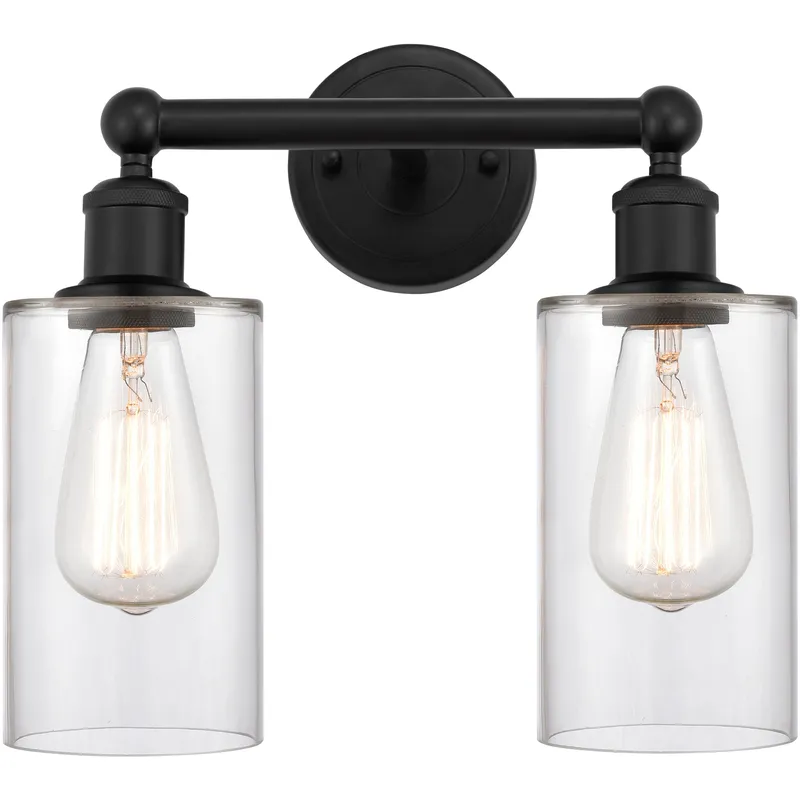 Edison Clymer 2 Light 13 inch Matte Black Bath Vanity Light Wall Light in Clear Glass