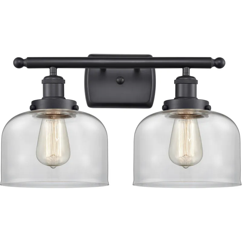 Ballston Large Bell 2 Light 16 inch Matte Black Bath Vanity Light Wall Light in Clear Glass, Ballston