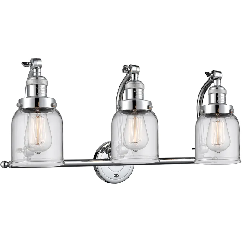 Franklin Restoration Small Bell 3 Light 28 inch Polished Chrome Bath Vanity Light Wall Light in Clear Glass, Franklin Restoration