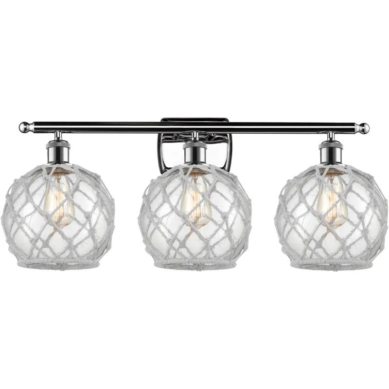 Ballston Farmhouse Rope LED 28 inch Polished Chrome Bath Vanity Light Wall Light in Clear Glass with White Rope, Ballston