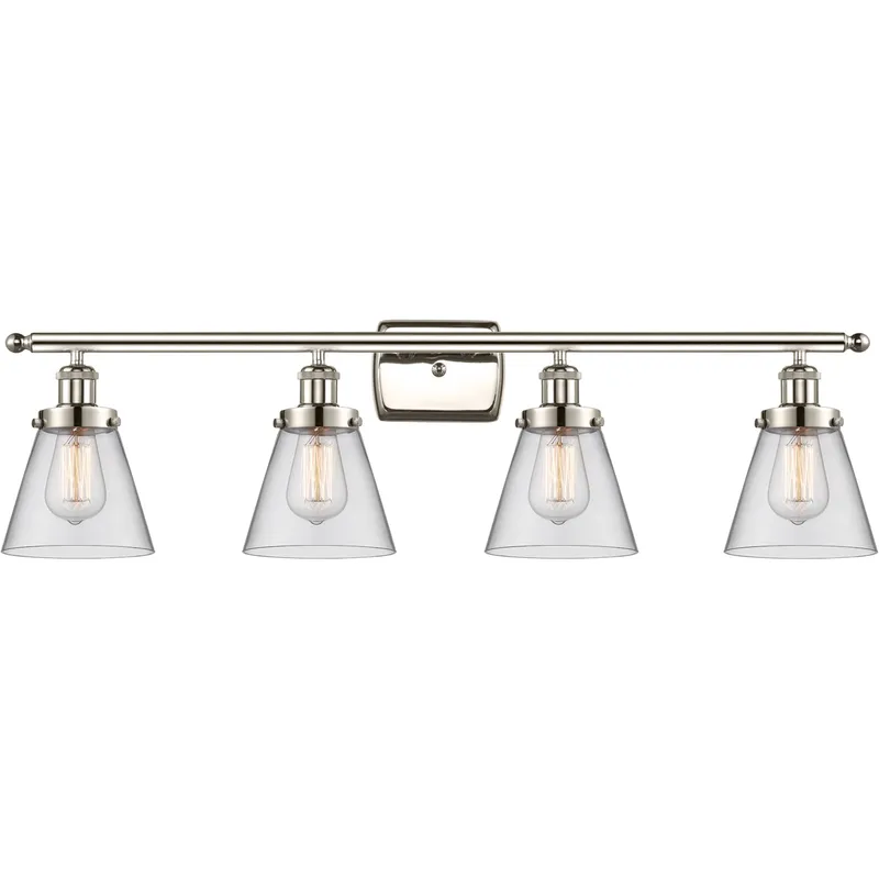 Ballston Small Cone 4 Light 36 inch Polished Nickel Bath Vanity Light Wall Light in Clear Glass