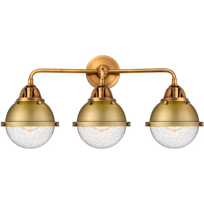 Nouveau 2 Hampden 3 Light 25.25 inch Brushed Brass Bath Vanity Light Wall Light in Seedy Glass