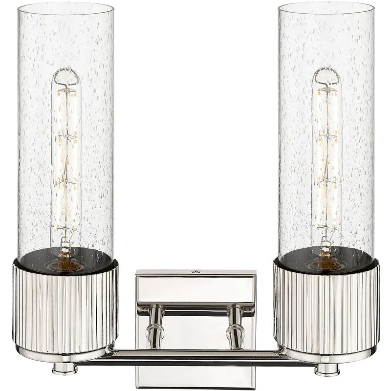 Bolivar 2 Light 13.5 inch Polished Nickel Bath Vanity Light Wall Light in Seedy Glass