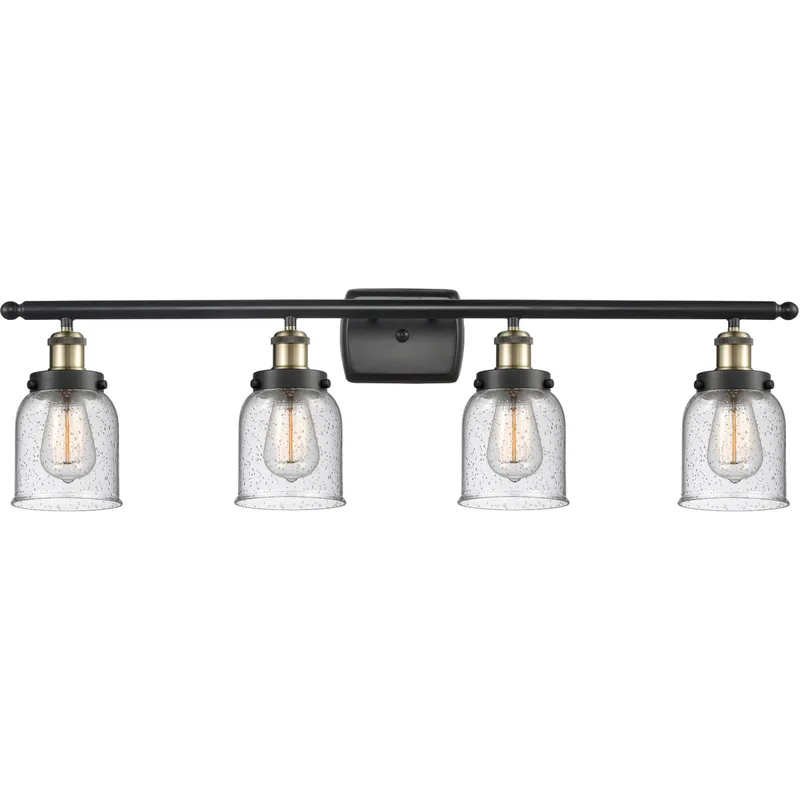 Ballston Small Bell LED 36 inch Black Antique Brass Bath Vanity Light Wall Light in Seedy Glass