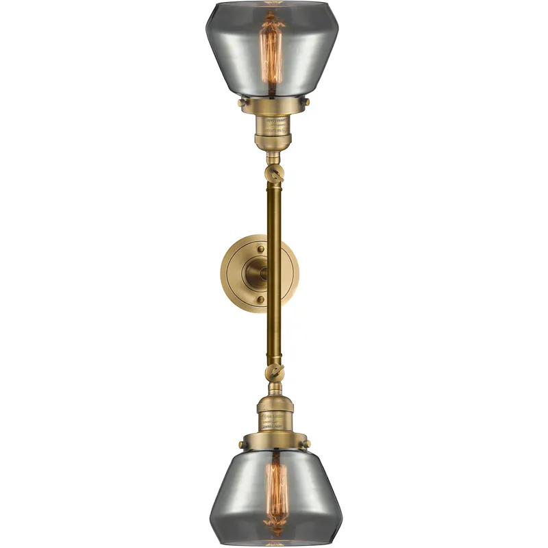 Franklin Restoration Fulton 2 Light 16.5 inch Brushed Brass Bath Vanity Light Wall Light in Light Smoke Glass, Franklin Restoration