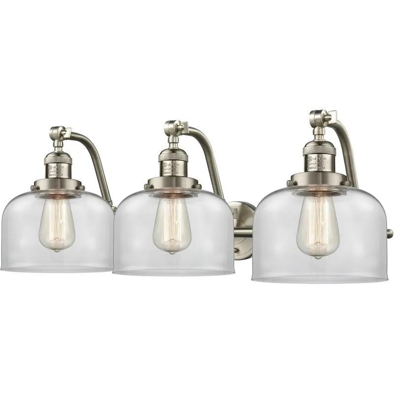 Franklin Restoration Large Bell LED 28 inch Brushed Satin Nickel Bath Vanity Light Wall Light in Clear Glass, Franklin Restoration