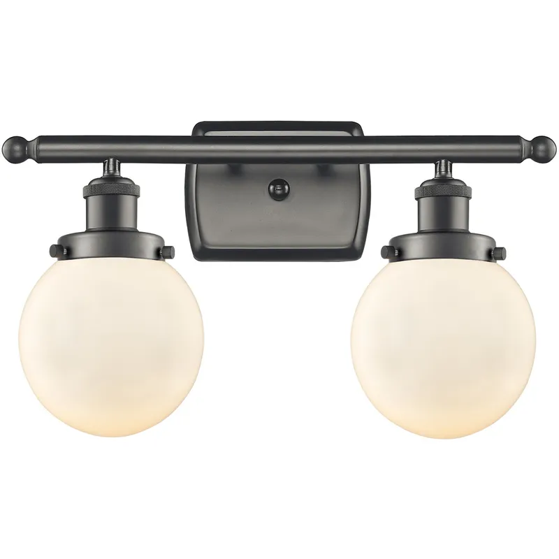 Ballston Beacon 2 Light 16 inch Oil Rubbed Bronze Bath Vanity Light Wall Light in Matte White Glass, Ballston