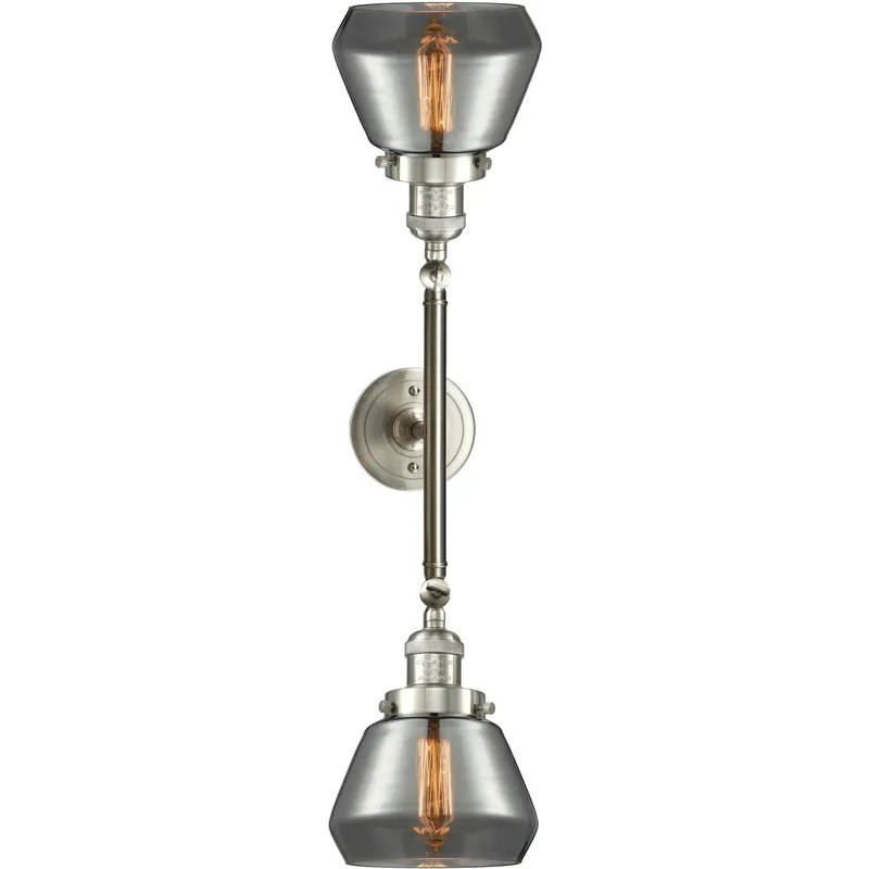 Franklin Restoration Fulton 2 Light 16.5 inch Brushed Satin Nickel Bath Vanity Light Wall Light in Light Smoke Glass, Franklin Restoration