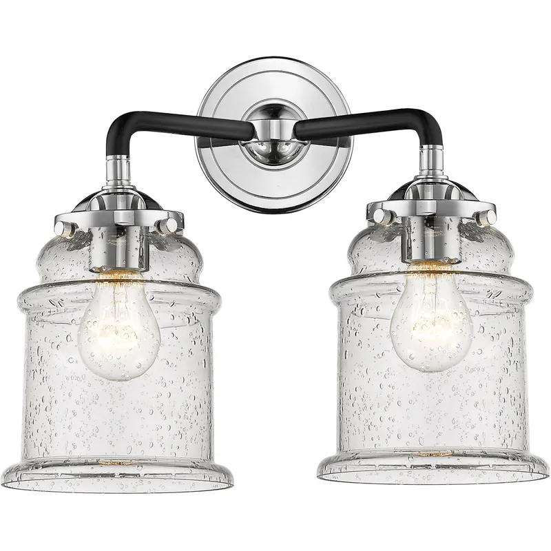 Nouveau Canton 2 Light 14 inch Black Polished Nickel Bath Vanity Light Wall Light in Seedy Glass, Nouveau