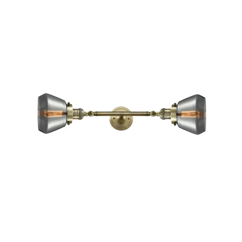 Franklin Restoration Fulton 2 Light 7 inch Antique Brass Bath Vanity Light Wall Light in Incandescent, Plated Smoke Glass, Franklin Restoration