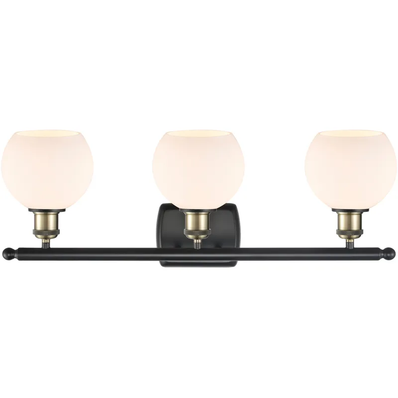 Ballston Athens LED 26 inch Black Antique Brass Bath Vanity Light Wall Light in Matte White Glass