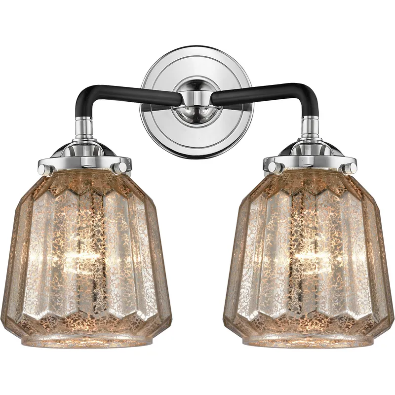 Nouveau Chatham LED 14 inch Black Polished Nickel Bath Vanity Light Wall Light in Mercury Glass, Nouveau